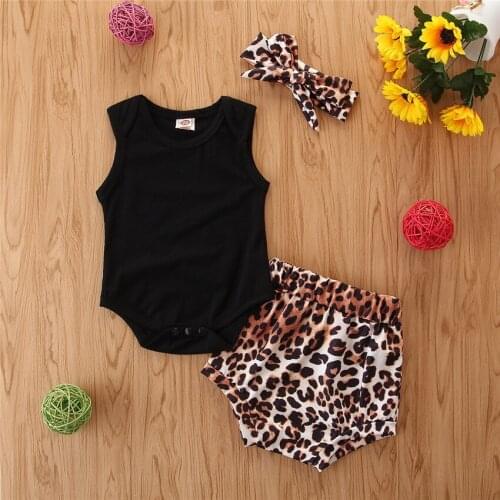Summer Baby Outfits 3PCS Romper + Shorts + Headband Sets for Kids Fashion Infant Clothes
