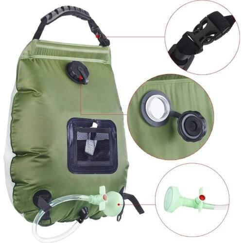 Water Bags 20L Outdoor Camping Hiking Solar Shower Bag Heating Camping Shower Climbing Hydration Bag Hose Switchable Shower Head