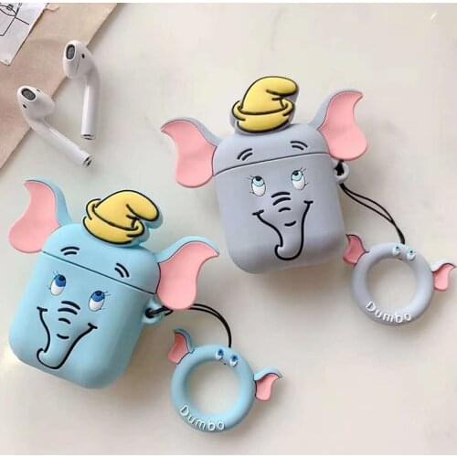 Cute Cartoon Elephant Case For AirPods 2 Earphone Cases For Apple Airpods 2 Air Pods Funny Protect Cover with Finger Ring Strap