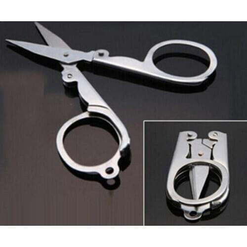 Mini stainless steel fold scissor small utility kit gadget hike travel pocket first aid tool portable