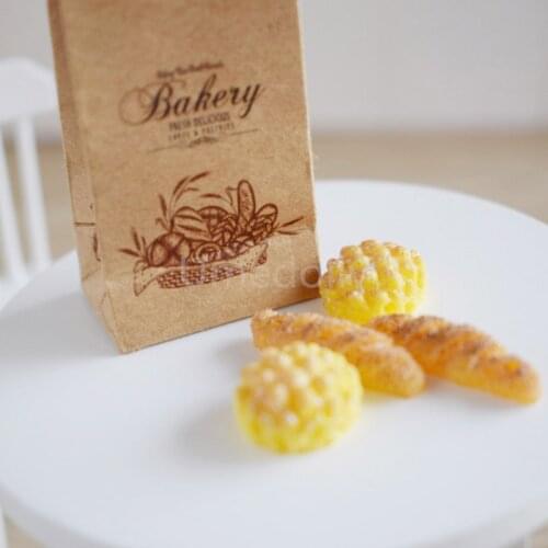 1 Set Mini 1/6 Dollhouse Miniature Bread with Bakery Bag Miniatura Kitchen Play Food for Doll Toy
