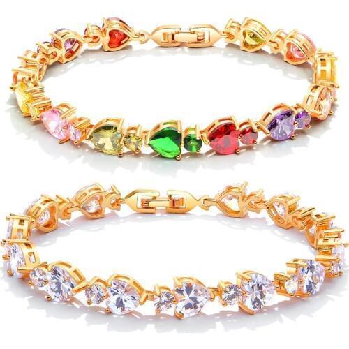 Fashion Bracelets For Women Fine Jewelry Multicolor White Heart Shaped Cubic Zircon Cute Female Bracelets Bangles For Girl