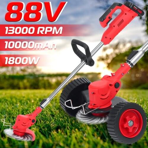 1800W Powerful Electric Grass Trimmer Cutter Weeder 88VF Lawn Mower Cordless Cutting Machine Garden Tool with 2PC Li-ion Battery
