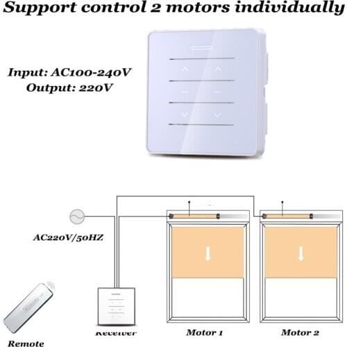 2 Channels Curtain Switch AC220V Input Window Motor Controler Power receiver 43Mhz Remote Individually control
