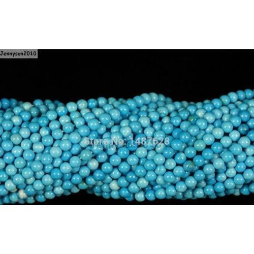 Natural Stabilized Blue Tur-quoise Gems Stones 3mm Round Spacer Loose Bead 15'' Strand for Jewelry Making Crafts 5 Strands/Pack