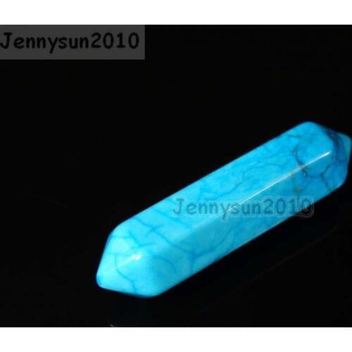 Natural Tur-quoise Gems stone Hexagonal Pointed Reiki Chakra Raw Wand Pendant Beads Necklace Jewelry 20Pcs/Pack