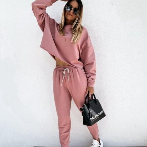 2020 Autumn Women Tracksuit Casual Sports 2 Pieces Set Sweatshirts Pullover Hoodies Suit Sweatshirt+Lace Up Pencil Pants Sets