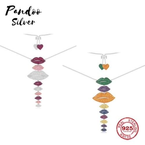 Fashion Charm Sterling Silver Copy 1:1 Copy,Adjustable Silver Multicolor Lips Necklace Women 2021 Jewelry Gift With Logo