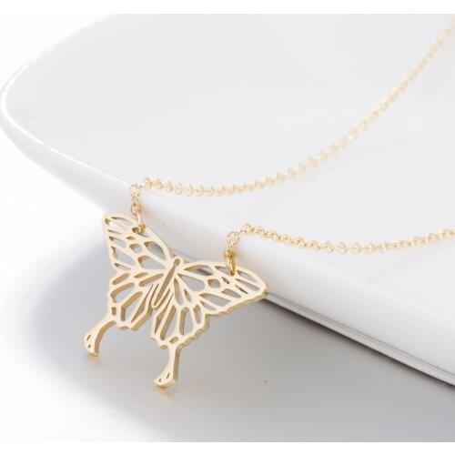 Fashion Origami Butterfly Necklace For Women Long Chain Animal Pendant Necklace Stainless Steel Custom Geometric Jewelery Gift