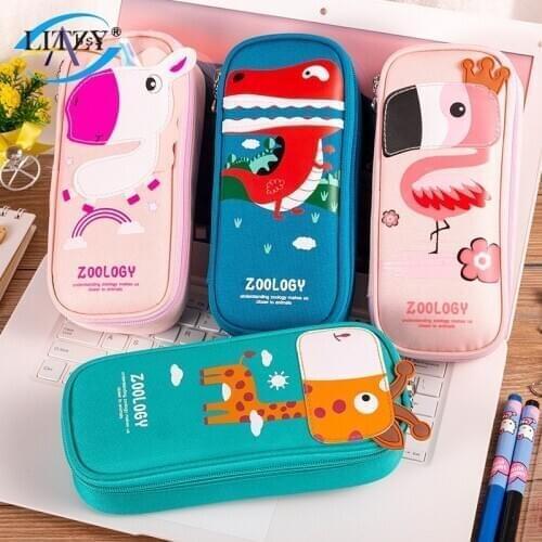 Kawaii Cartoon Design School Pencil Case Large Capacity Unicorn Pencil Bag Kids Student Dinosaur Big Pen Box Stationery Supplies