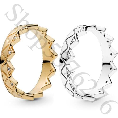 Authentic 925 Sterling Silver Shine Exotic Geometric Crown Fashion Ring For Pandora Women Bead Charm Gift DIY Jewelry