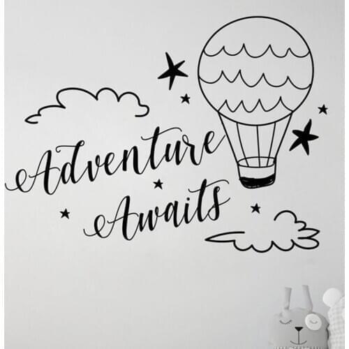 Adventure Awaits Wall Decal Kids Boys Bedroom Nursery Home Decor Clouds and Hotair Balloons Travel Art Vinyl Wall Sticker S868