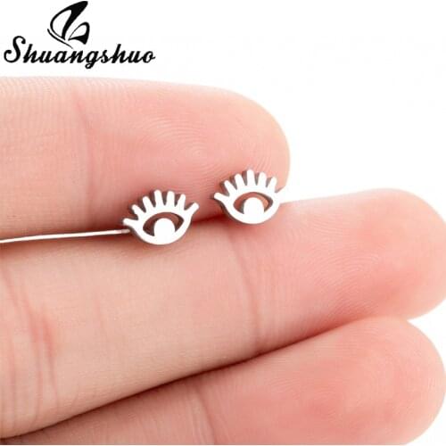 Shuangshuo Mini Stainless Steel Eyes Stud Earring For Women Girls Lovely Ear Jewelry Fashion Golden Silver Color Metal Ear Studs