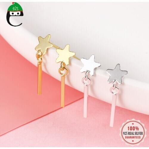 Trustdavis Real 925 Sterling Silver Sweet Stick Star Tassel Charm Stud Earring For Women Wedding Anniversary FINE Jewelry DA1679
