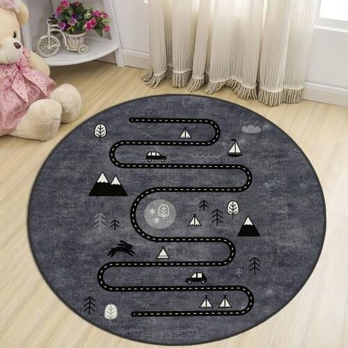 Gray Round Kids Room Rug clock numbers girl heart educational carpet