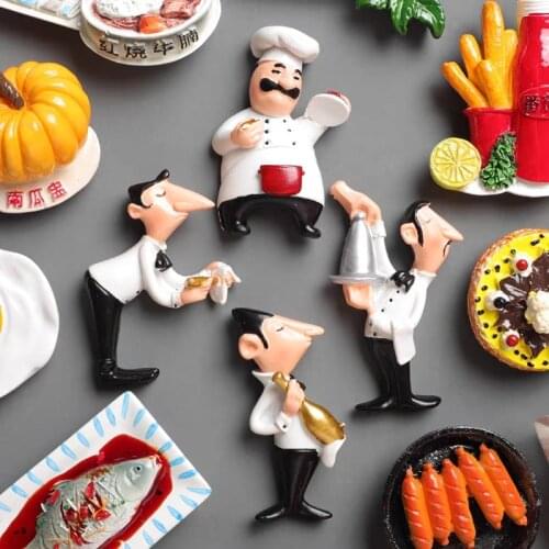 Cute 3D Fridge Magnets Kawaii Chef Cartoon Refrigerator Stickers Small Cook Resin Magnetic Fridge Magnet For Home Kitchen Decor