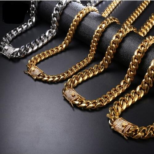 Hip Hop Jewelry Necklaces For Men 6/8/1012/14/16/18MM Iced Out Clasp Miami Necklace Mens 316L Stainless Steel Cuban Link Chain