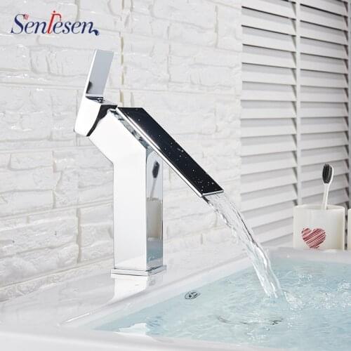 Senlesen Waterfall Basin Sink Faucet Led Chrome Single Handle Wall Mounted Brass Hot and Cold Mixer Valve