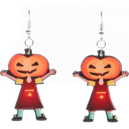 Funny New Exaggerated Pumpkin Boy Witch Girl Acrylic Earrings Necklace Womens Creative Personality Halloween Jewelry