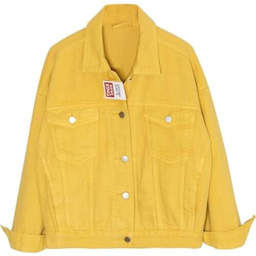 Spring Autumn High Quality Yellow Denim Jacket Women Oversize Pocket Loose Jeans Coat Female Long Sleeve Student Outerwear H1226