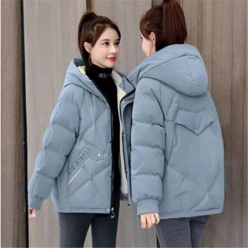 2021 New Winter Hooded Short Parka Mujer Thick Down Cotton Padded Jacket Women Print Letter Plus Size Casual Hoodies Coat Female