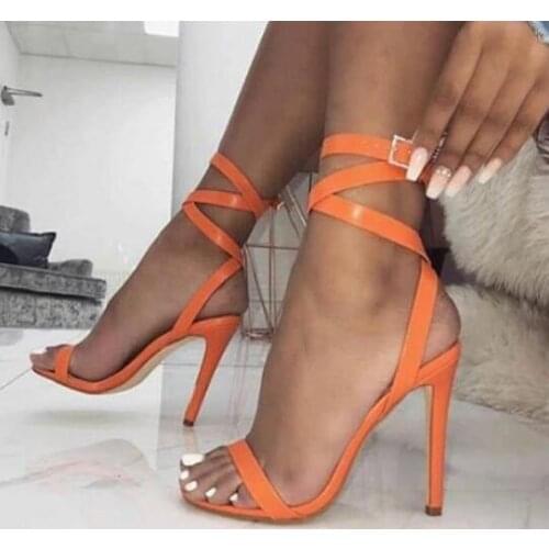 Moraima Snc Orange Patent Leather Ankle Strap Woman Sandal Summer Open Toe Cutouts Gladiatr Shoes Ladies Thin Heesl Dress Shoe