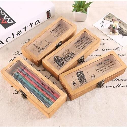 1pcs Wooden Pencil Case Cute Stationery box Office School Student Staionery Holders