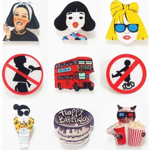 1Pcs Cartoon cake cat Cool Girl Brooch Acrylic Badges Icons on The Backpack Pin Badge Decoration cloth Badges children gift