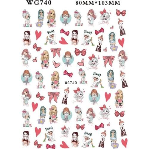 10PCS Cartoon Anime Love Bow Nail Abstract Human Face Nail Slider Line Flowers Nail Art Decoration Applique