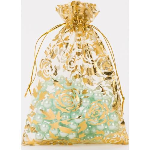 13x18cm Gold Rose Organza Jewelry Gift Bags Cheap Organza Pouches Wedding Favor Gift Bag Jewelry Packaging Drawstring Pouch