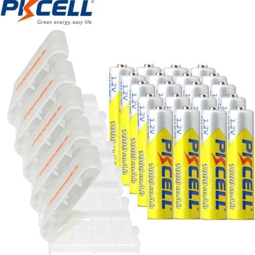 20PCS PKCELL AAA 1000mah 1.2v NIMH batteries aaa rechargeable battery and 5pcs battery holder box for aa/aaa battery