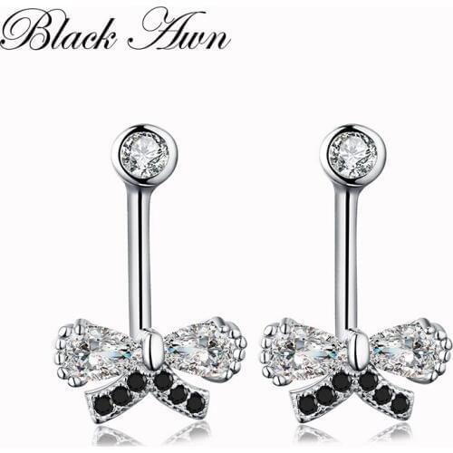 2021 New Stud Earrings for Women 1.8g 925 Sterling Silver Jewelry Butterfly Black&White Boucle D'oreille Wedding Brincos T055