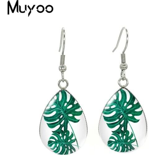 2021 New Tropical Tree Tear drop Earring Beach Plants Earrings Fish hook Earring Glass Cabochon Jewelry Handmade Items