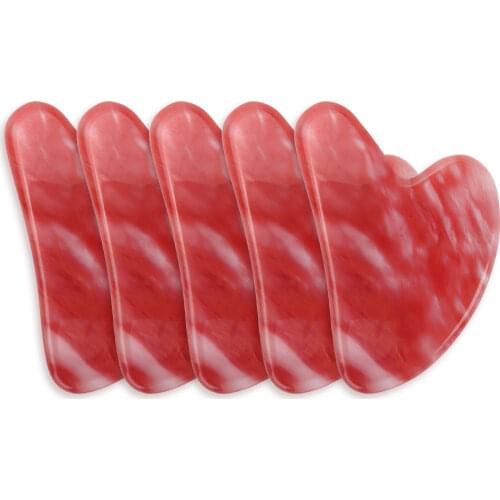 5pcs Heart-shaped Synthetic Red Pomegranate Crystal Guasha Scraper Facial Massager Unnatural Jade Guasha Board Face Lift Tools