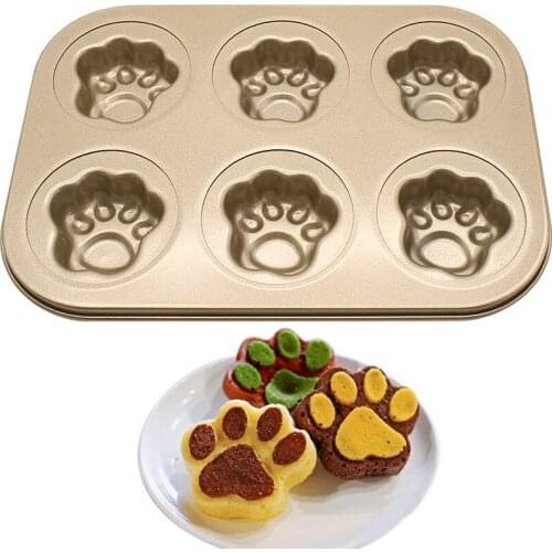 6 Cavity Cat Paw Metal Cake Mold Fondant Pudding Chocolate Candy Nonstick Mould Bakeware Soap Mold Savarin DIY Mini Baking Tools