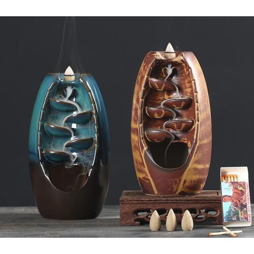 Free shipping 10 PCS Mountain River Handicraft Incense Holder Ceramic Backflow Waterfall Smoke Incense Burner Home Decor wierook