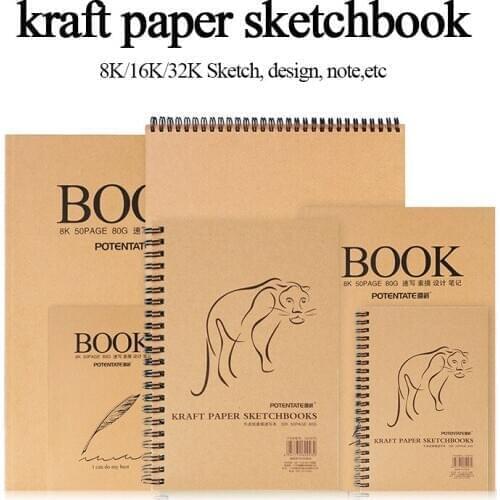 POTENTATE Retro Kraft Paper Sketchbook Notebook 32K/16K/8K Students Sketch Painting Diary Journal Note/Pad/Book Memo Sketch Pad