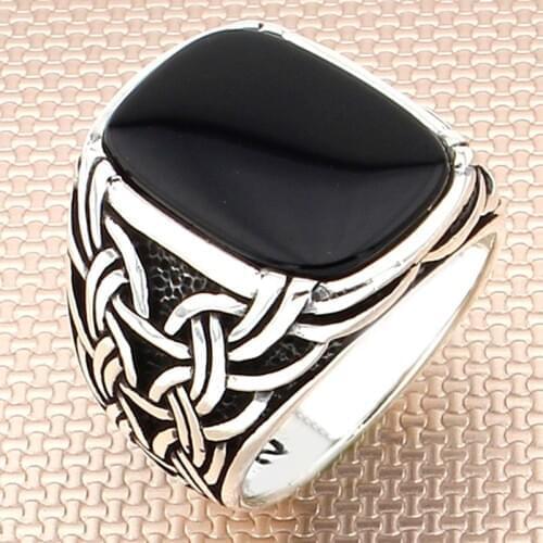 925 Sterling Silver Ring With Stone For Men Onyx Gemstone Mens Rings Handmade Real Pure Silver - Turkish Jewelry