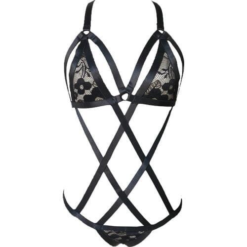 Black Lace Body Harness Set body Sexy Womens Elastic adjustable Bodysuit Harajuku Pastel Gothic Bondage Harness Bra