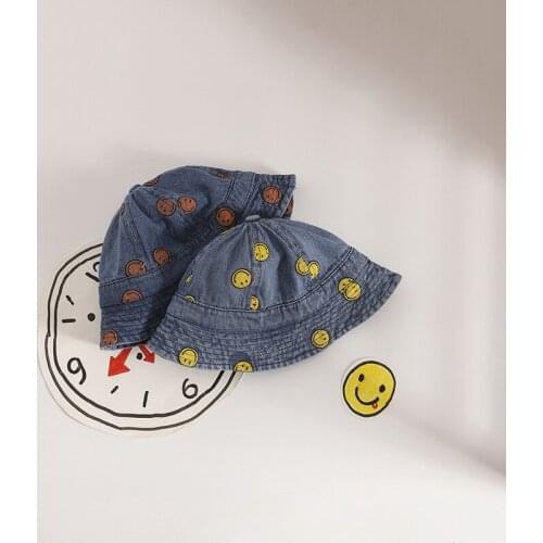 Children Fisherman Cap Cowboy Cartoon Smiley Face Kids Toddler Baby Basin Hat Travel Boys Girls Beach Sun Bucket Hats 1-5 Years