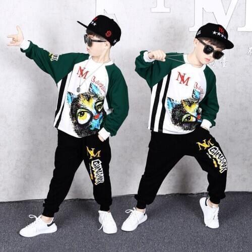 Kids Tracksuit Korean Casual Printing Cartoon Sweatshirt Pants Boys Clothing Sets 4-13 Years Big Boys Hip Hop Dance Costumes
