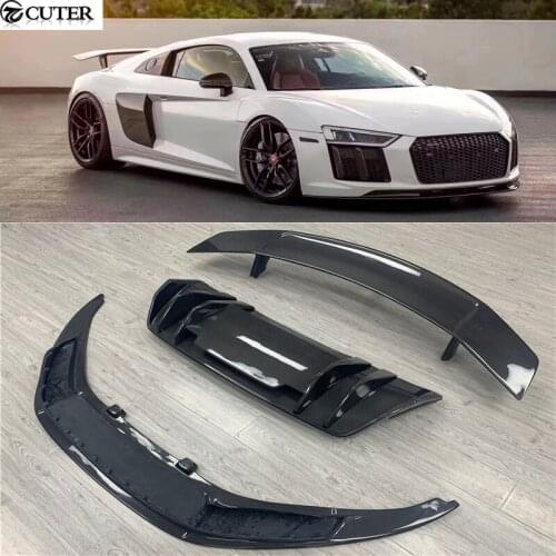 New R8 V style carbon fiber front bumper lip rear bumper diffuser rear spoiler wings for Audi R8 Car body kit 16-18