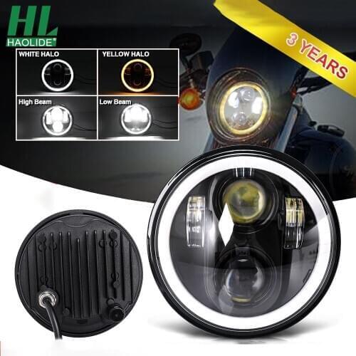 HAOLIDE Brightest 85W 5-3/4" 5.75" inch LED Projector Headlight DRL for Motorcycle Car Led Light Angel Eye Motor Bike