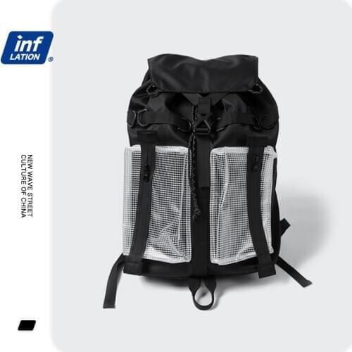INFLATION Fashion Transparent Plaid Stitching Backpacks Unisex Large Capacity Travel Backpack Men Student School Bag 421AI2020
