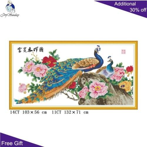 Joy Sunday Wealth Peony Home Decor Z662 14CT 11CT Stamped and Counted Brings Wealth Needlework Cross Stitch Kit