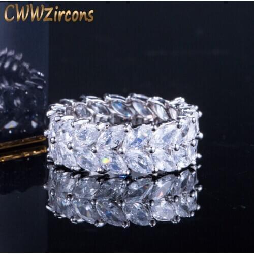 CWWZircons Brilliant White Gold Color Marquise Cut Olive Branch Big Cubic Zirconia Wedding Bands Ring for Women Jewelry R033