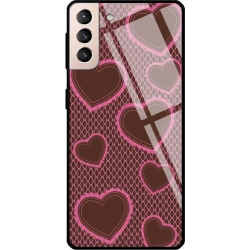 I HEART LACE BROWN PINK Tempered Glass Phone Case For Samsung Galaxy S20 FE S21 Ultra Note20 S8 S9 10 Plus Note10