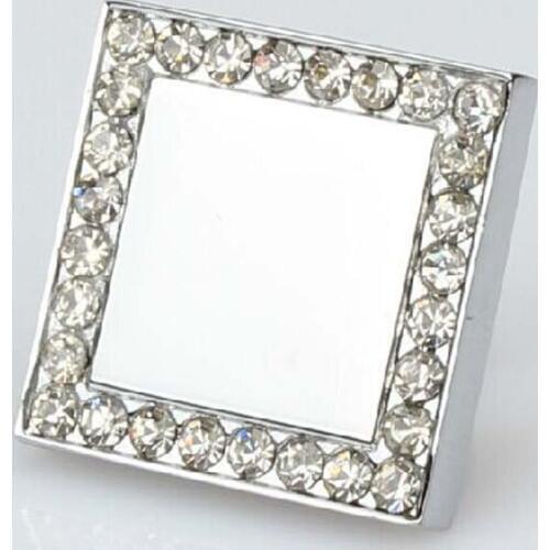 Square diamond glass crystal drawer pull shiny silver kitchen cabinet handle chrome dresser cupboard fashion furniture knob