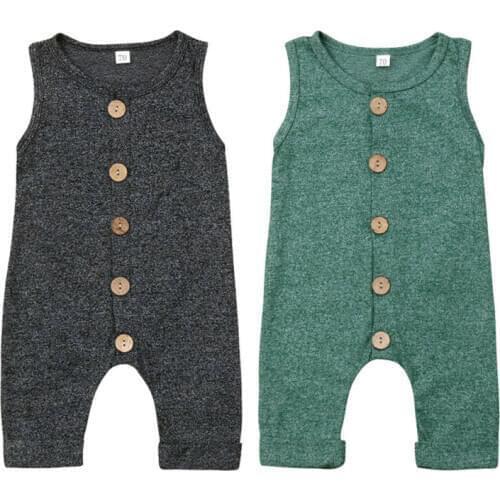 Lioraitiin 0-24M Toddler Baby Boy Girl Summer Romper Sleeveless Solid Cotton Jumpsuit Casual Clothing