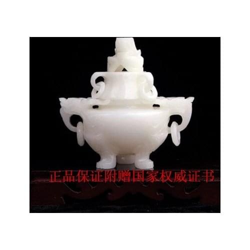 Natural genuine jade carving jade Afghanistan white jade incense burner jade stone stone ornamental stone ornamentsroom Art